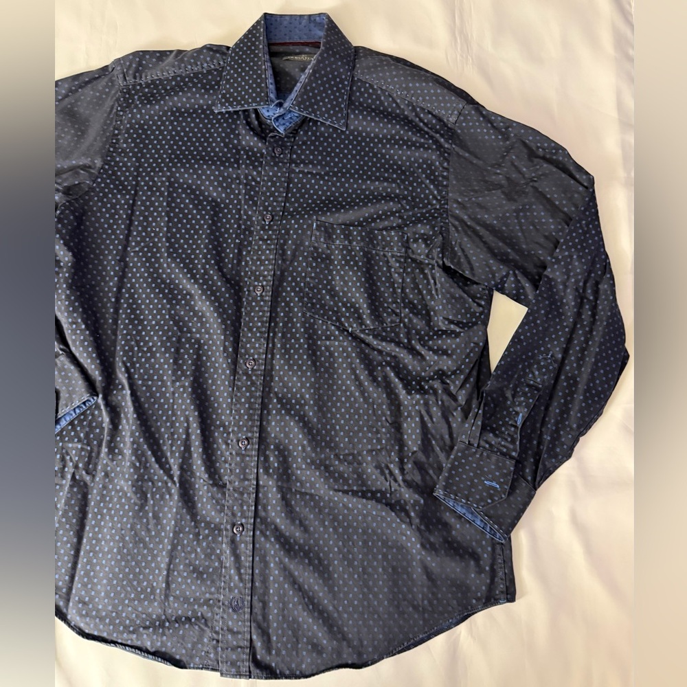 Bugatchi Uomo Patterned Blue Collared Long Sleeve… - image 3